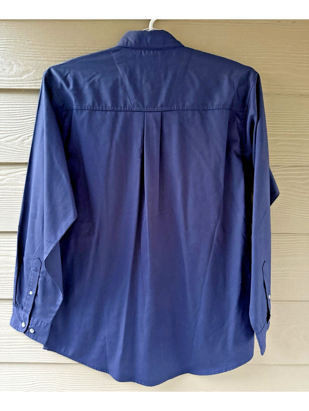 Wrangler Rugged Wear Men's L Button Down Wrinkle Resist Cotton Navy Blue Shirt - Picture 4 of 8